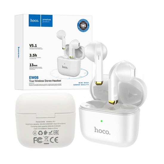 Auriculares True Inalámbricos Hoco EW08 Studious Bluetooth V5.1 Blanco